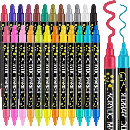 Acrylic Marker Pens | Double-Headed Brush & Fine Tip | 12-24-36 Color Sets