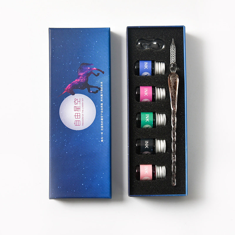 Crystal Glass Dip Pen Kit | Starry Sky Set | Smooth Threaded Nib & Premium Ink