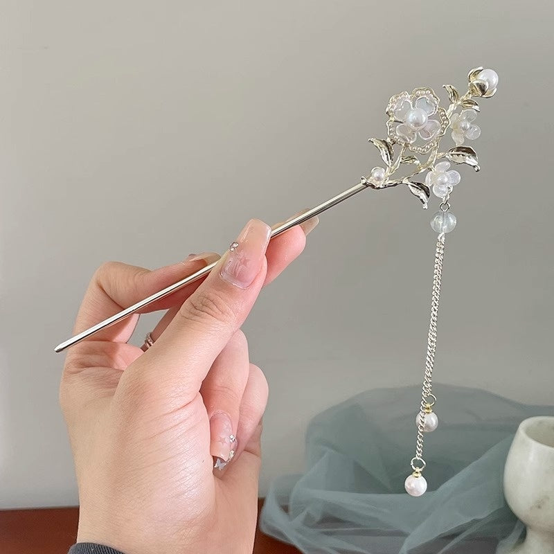 Chinese Hair Pin Set | Rhinestone & Tassel Design | Secure-Grip for All-Day Wear