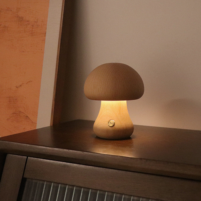 Mushroom Night Light | Natural Beech Wood Body | Rechargeable Touch Dimmer