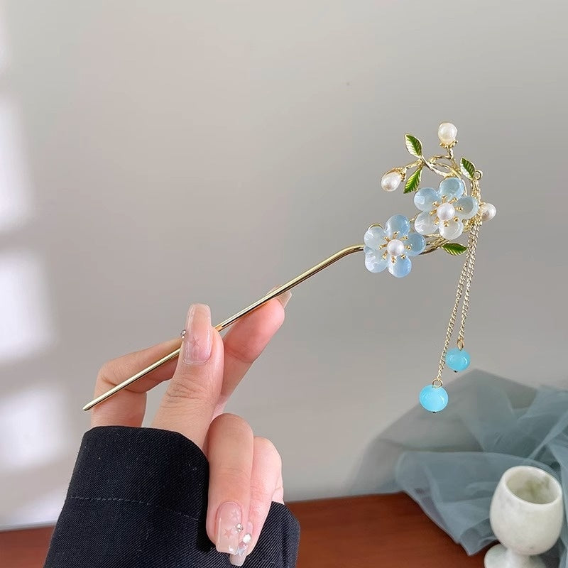 Chinese Hair Pin Set | Rhinestone & Tassel Design | Secure-Grip for All-Day Wear
