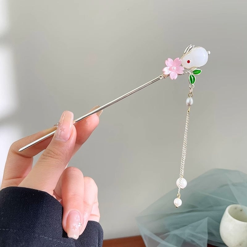 Chinese Hair Pin Set | Rhinestone & Tassel Design | Secure-Grip for All-Day Wear