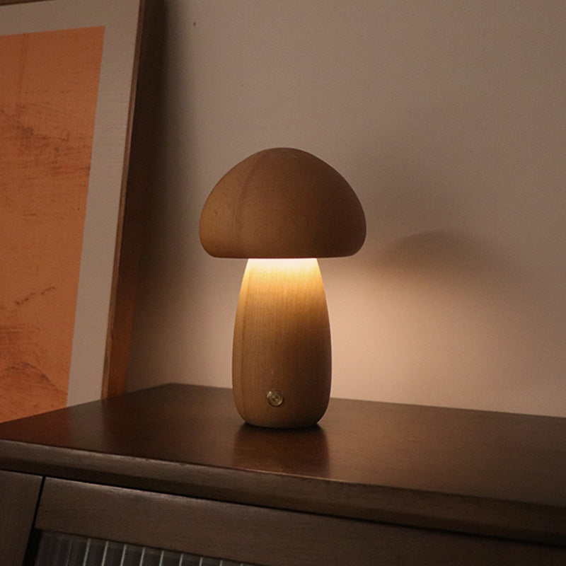 Mushroom Night Light | Natural Beech Wood Body | Rechargeable Touch Dimmer