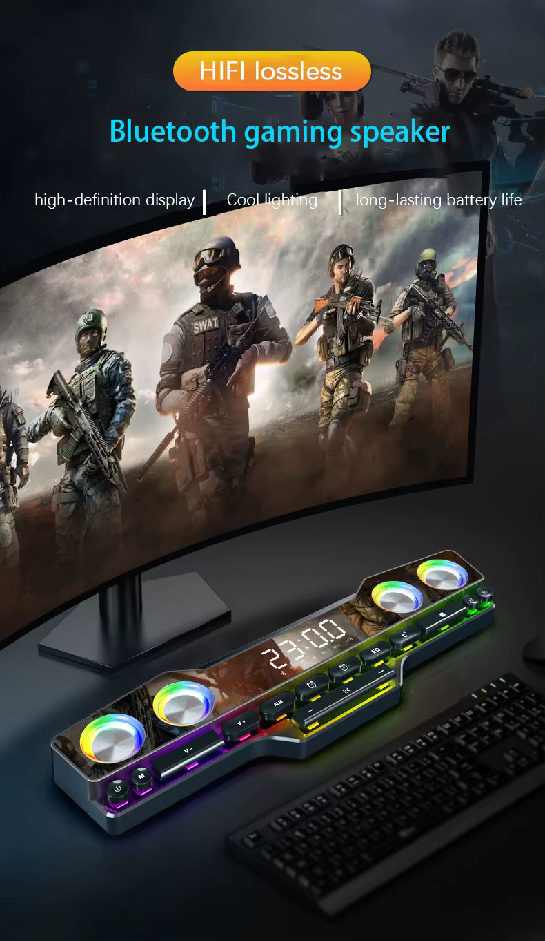 5-in-1 RGB Gaming Soundbar | HIFI Audio & Digital Alarm Clock | Bluetooth 5.0 & Dynamic Lighting