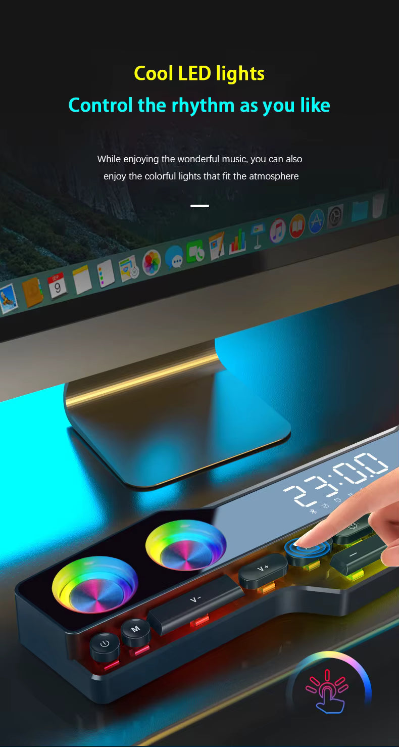 5-in-1 RGB Gaming Soundbar | HIFI Audio & Digital Alarm Clock | Bluetooth 5.0 & Dynamic Lighting