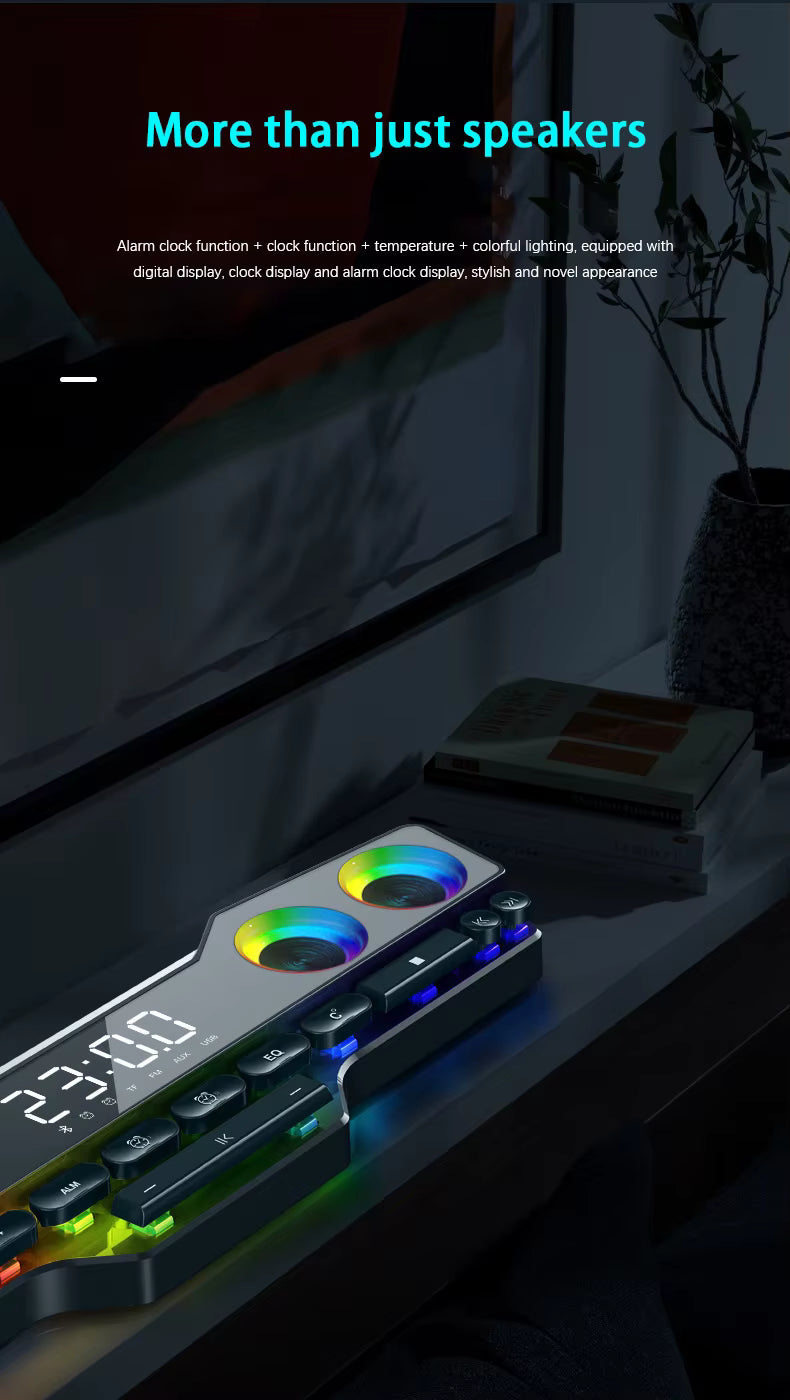 5-in-1 RGB Gaming Soundbar | HIFI Audio & Digital Alarm Clock | Bluetooth 5.0 & Dynamic Lighting