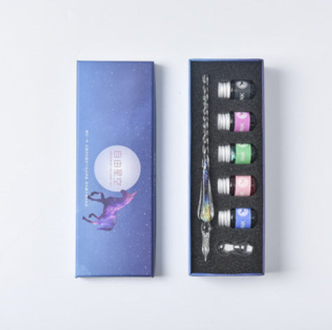 Crystal Glass Dip Pen Kit | Starry Sky Set | Smooth Threaded Nib & Premium Ink