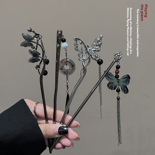 Black Hair Pins | Minimalist Modern Design | Secure All-Day Hold | Retro Cheongsam