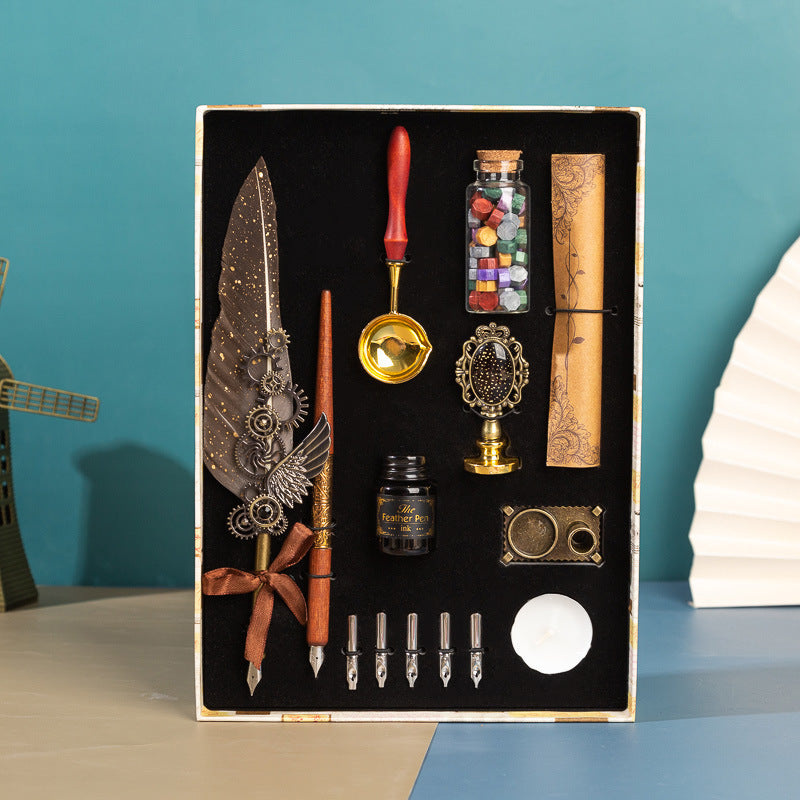 Classic Writing Collection | Ornate Quill & Dip Pen | Authentic Wax Seal Experience