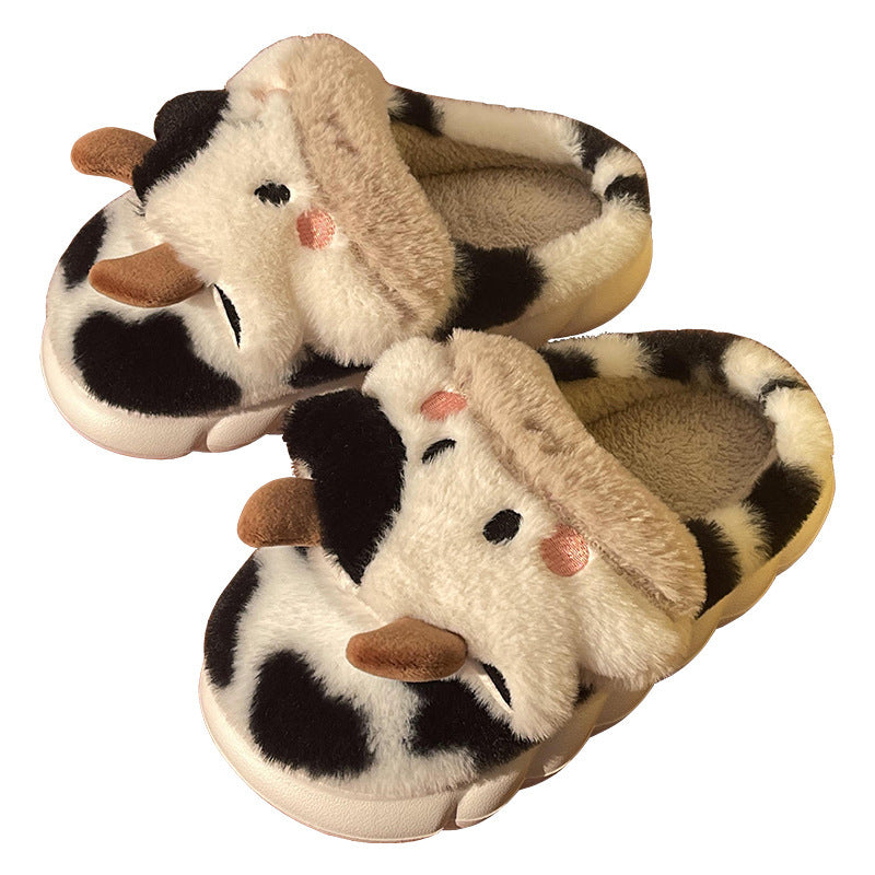 Cow Plush Slippers | Faux Fur & Cloud-Like Comfort | Non-Slip Waterproof Sole