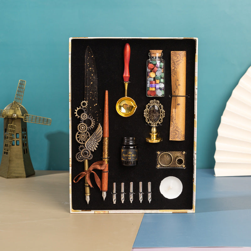 Classic Writing Collection | Ornate Quill & Dip Pen | Authentic Wax Seal Experience