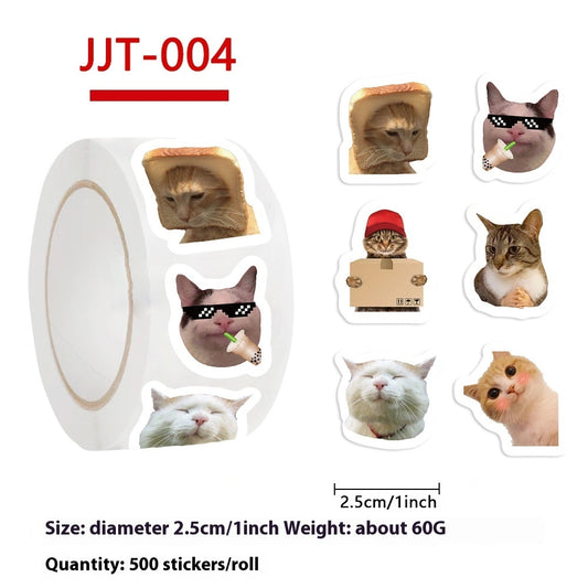Cat Expression Stickers | 500-Sheet Roll Collection | Premium Japanese Paper