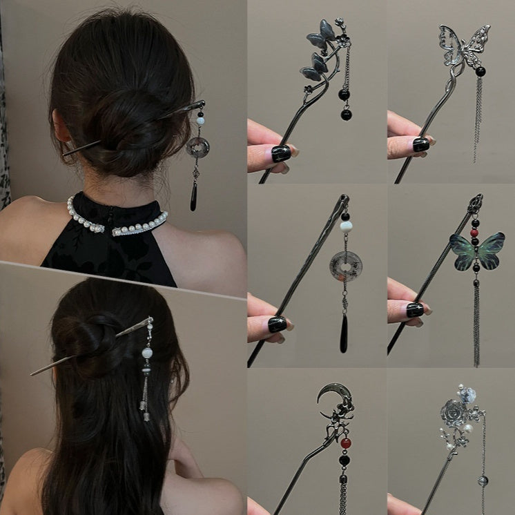 Black Hair Pins | Minimalist Modern Design | Secure All-Day Hold | Retro Cheongsam