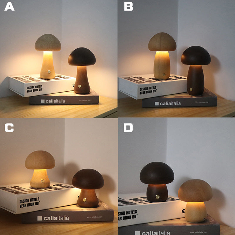 Mushroom Night Light | Natural Beech Wood Body | Rechargeable Touch Dimmer