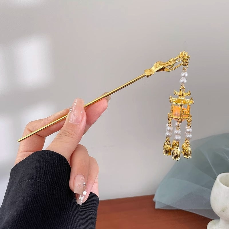 Chinese Hair Pin Set | Rhinestone & Tassel Design | Secure-Grip for All-Day Wear