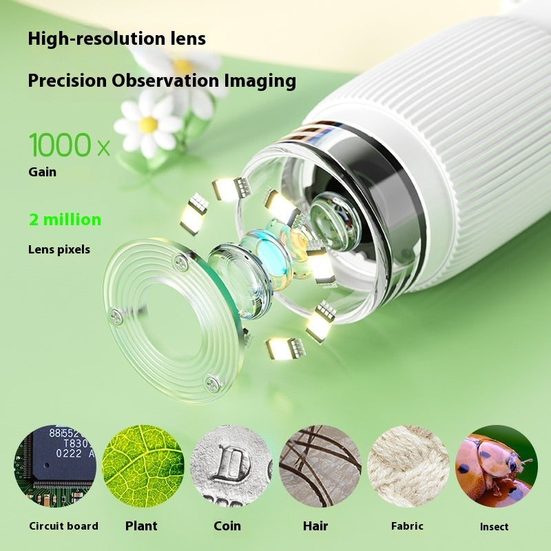 Portable Optical Microscope | 1000x Magnification | 8-LED Illumination & Video Recording