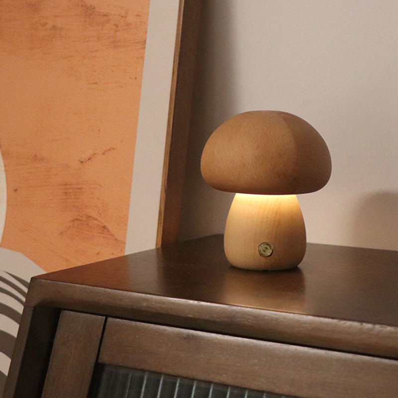 Mushroom Night Light | Natural Beech Wood Body | Rechargeable Touch Dimmer