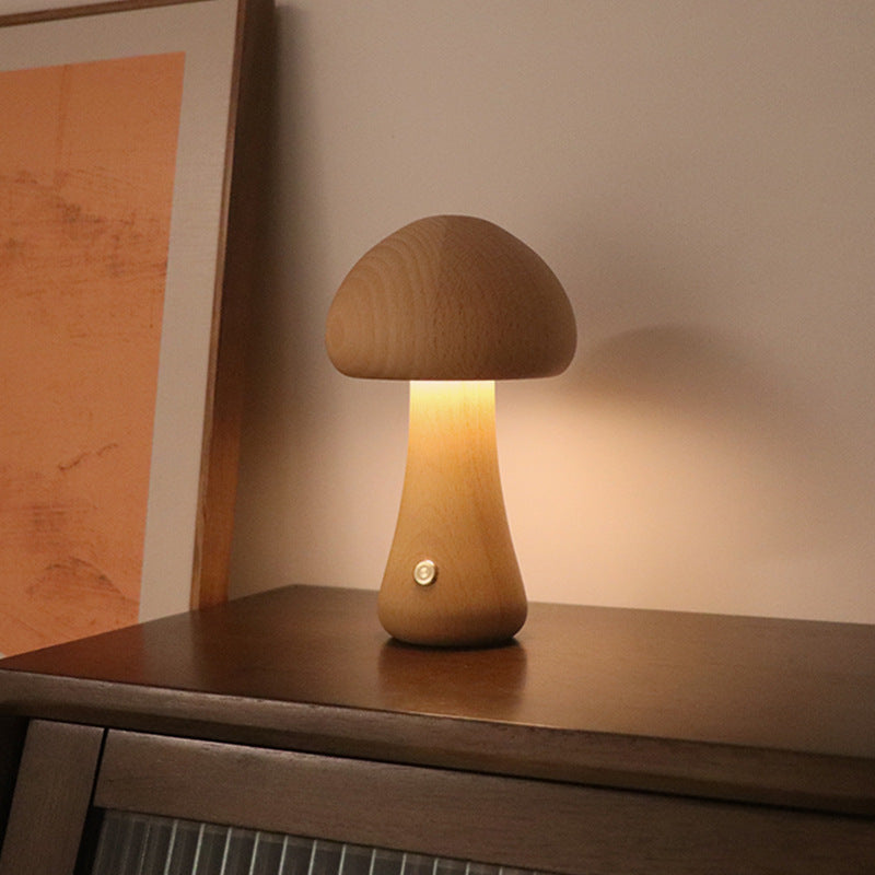 Mushroom Night Light | Natural Beech Wood Body | Rechargeable Touch Dimmer