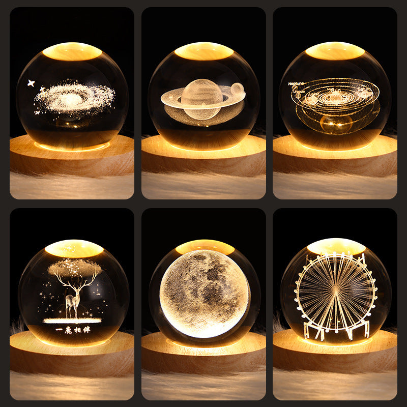 Crystal Night Light | 3D Laser Engraved Design | Multiple Color Options
