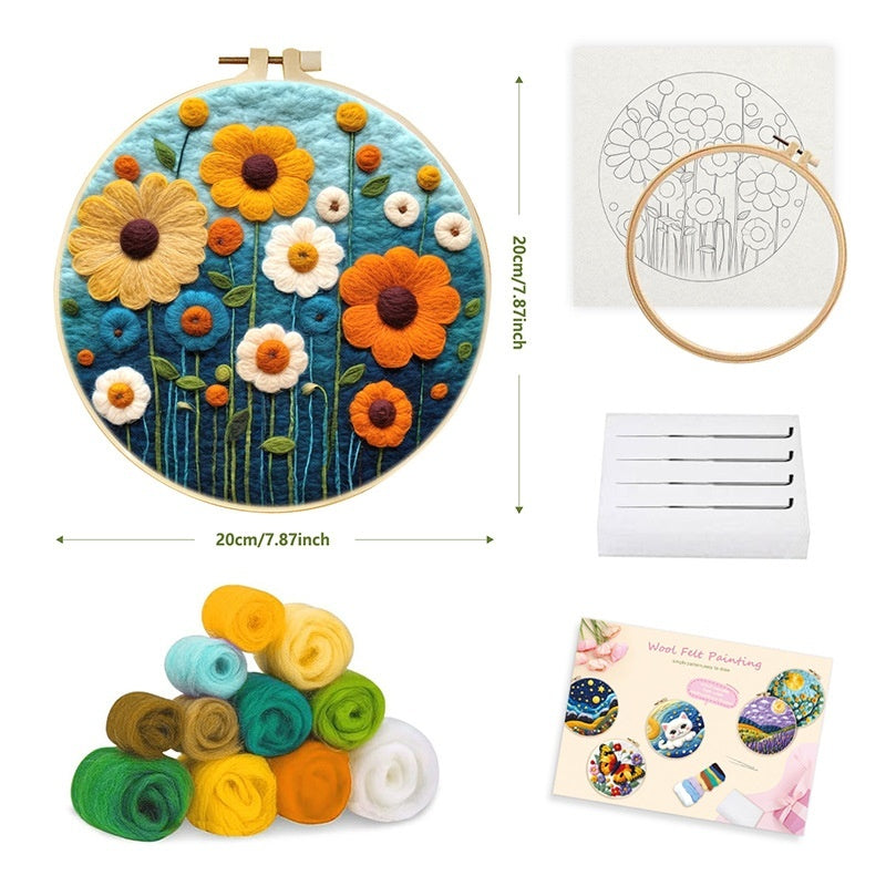 DIY Needle Felting Kit | 3D Floral Hoop Art | Complete Beginner Craft Set