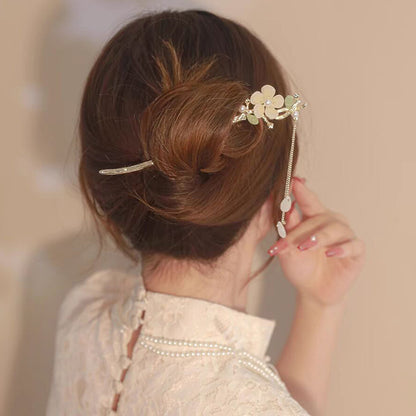 Chinese Hair Pin Set | Rhinestone & Tassel Design | Secure-Grip for All-Day Wear