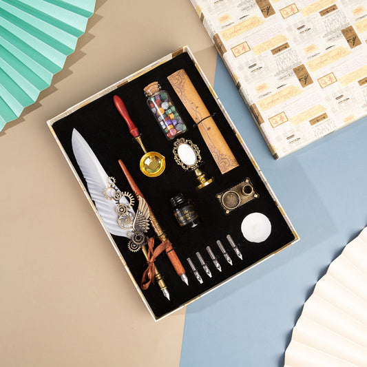 Classic Writing Collection | Ornate Quill & Dip Pen | Authentic Wax Seal Experience