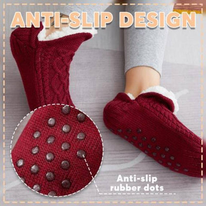Indoor Floor Socks | Anti-Slip Slipper Socks with Sherpa Lining | V-Design Ballet Style