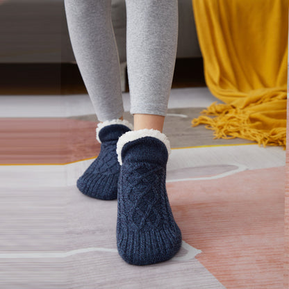 Indoor Floor Socks | Anti-Slip Slipper Socks with Sherpa Lining | V-Design Ballet Style