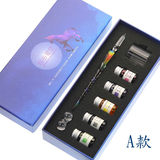 Crystal Glass Dip Pen Kit | Starry Sky Set | Smooth Threaded Nib & Premium Ink
