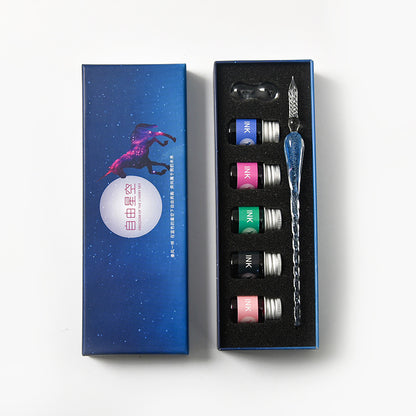 Crystal Glass Dip Pen Kit | Starry Sky Set | Smooth Threaded Nib & Premium Ink