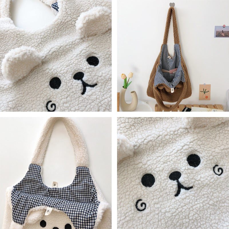 Sherpa Bear Tote Bag | Ultra-Soft Fluffy Material | Adorable 3D Ear Design
