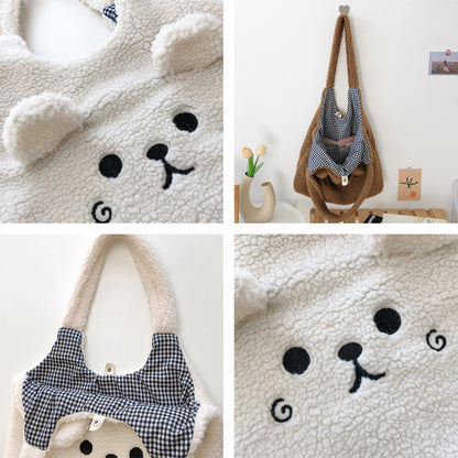 Sherpa Bear Tote Bag | Ultra-Soft Fluffy Material | Adorable 3D Ear Design