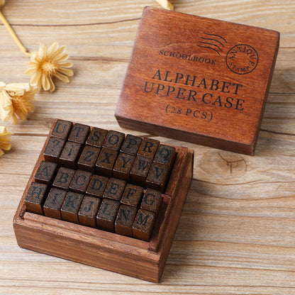 Vintage Wooden Stamp Set | Complete Alphabet & Number Collection | Rustic Storage Box
