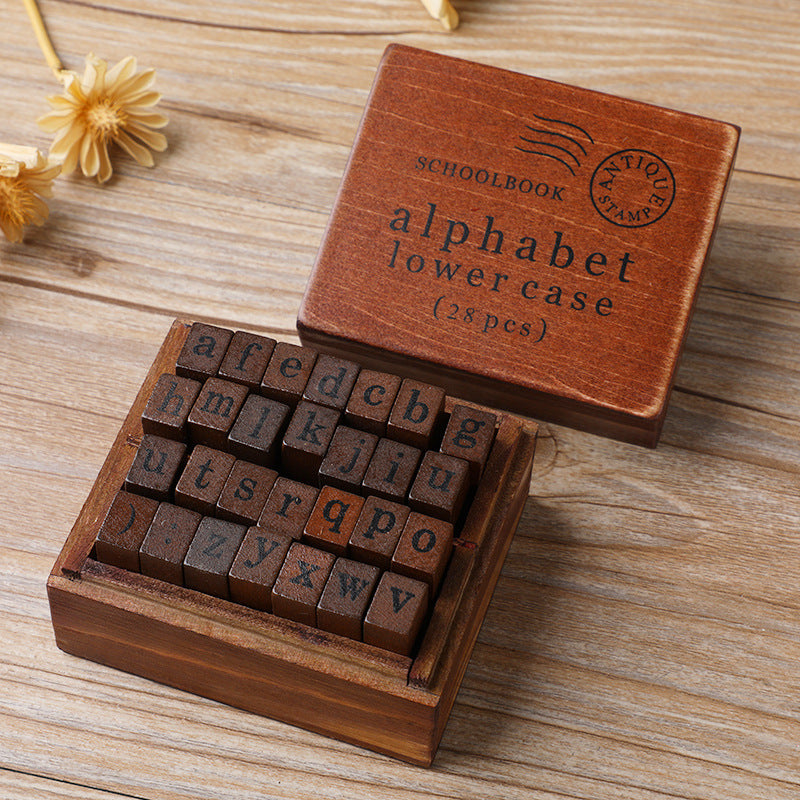 Vintage Wooden Stamp Set | Complete Alphabet & Number Collection | Rustic Storage Box