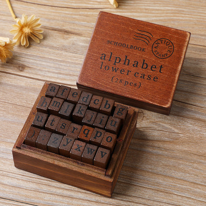 Vintage Wooden Stamp Set | Complete Alphabet & Number Collection | Rustic Storage Box