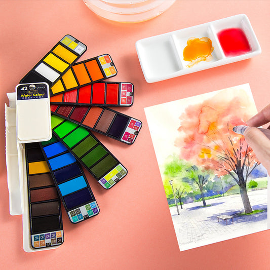 Portable Watercolor Set |  Vivid Color | Pocket-Sized with Brush & Palette