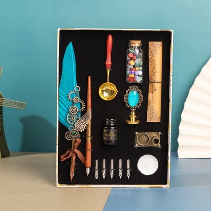 Classic Writing Collection | Ornate Quill & Dip Pen | Authentic Wax Seal Experience