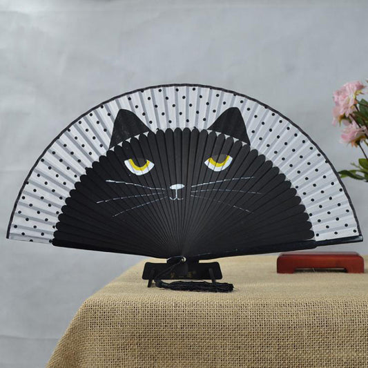 Cat Design Hand Fan | Authentic Japanese Style | Smooth Operation for Performance