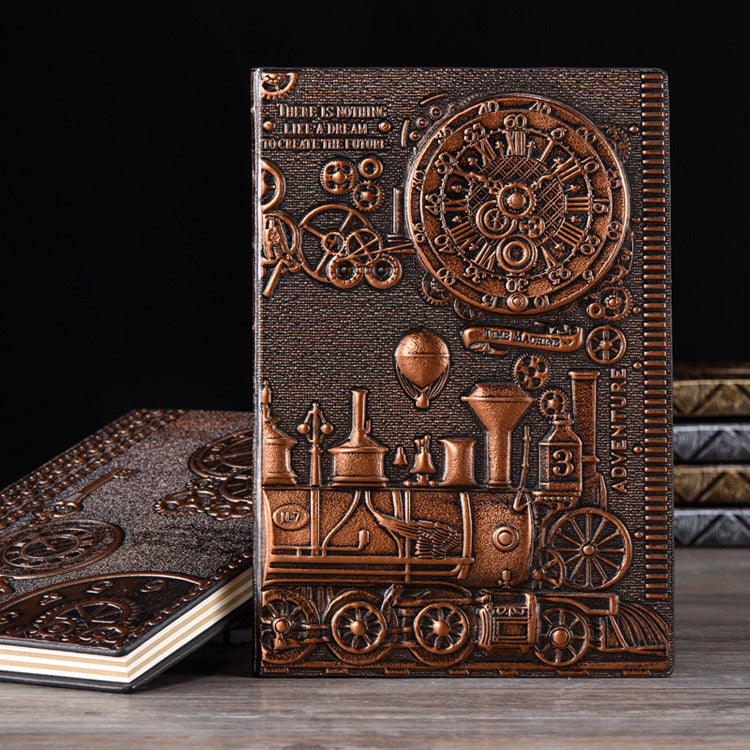 Steampunk 3D Leather Journal | Embossed Vintage Train Design | Handcrafted A5 Notebook