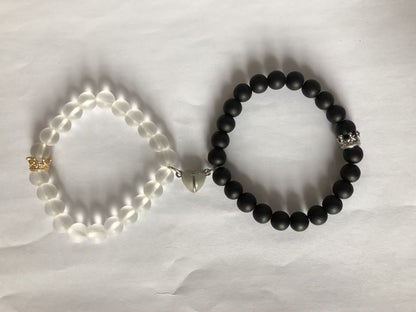 Glow-in-the-Dark Couple's Bracelets | Yin Yang Black & White Beads | Luminous Heart Charm Set