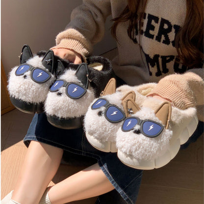Fluffy Slippers  | Funky Dog/Fox Plush Design | Anti-Slip Indoor/Outdoor Sole