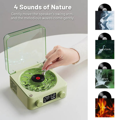 Retro Bluetooth Speaker | 4 Nature Sounds & White Noise | Rotating Water Ripple Light |  Vinyl Record Player