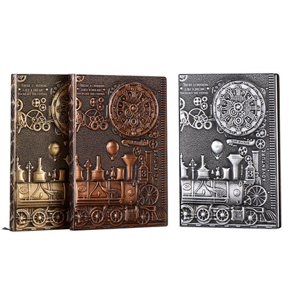 Steampunk 3D Leather Journal | Embossed Vintage Train Design | Handcrafted A5 Notebook