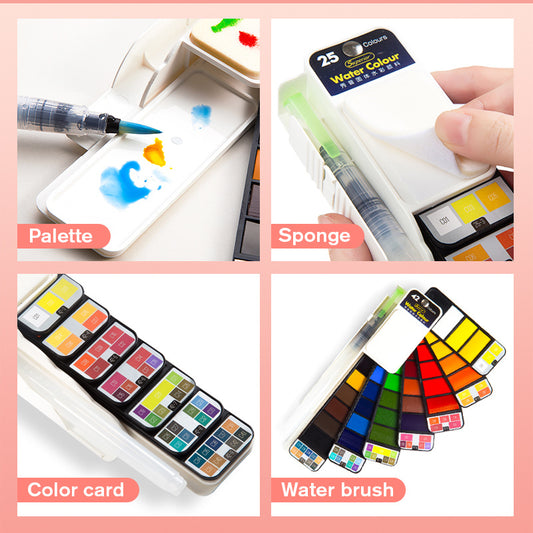 Portable Watercolor Set |  Vivid Color | Pocket-Sized with Brush & Palette