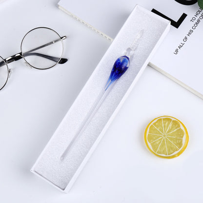 Crystal Glass Dip Pen | Floral Embedded Design | Threaded Nib for Smooth Writing