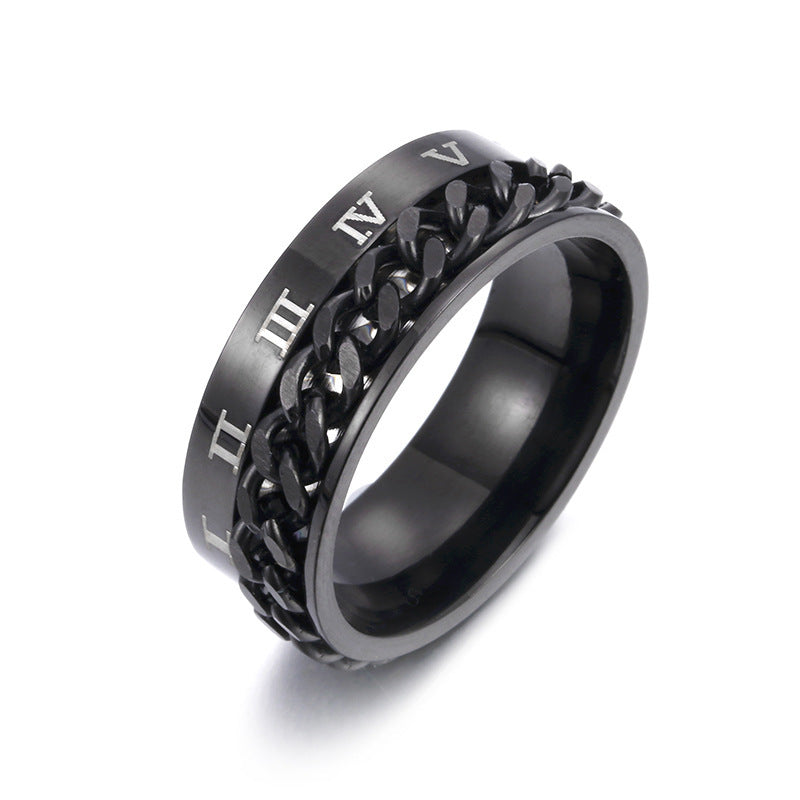 Roman Numeral Fidget Ring | Rotating Chain Band | 3-in-1 Anxiety Relief & Bottle Opener