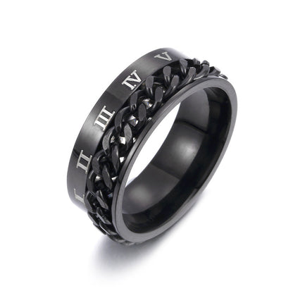 Roman Numeral Fidget Ring | Rotating Chain Band | 3-in-1 Anxiety Relief & Bottle Opener