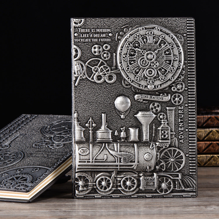 Steampunk 3D Leather Journal | Embossed Vintage Train Design | Handcrafted A5 Notebook