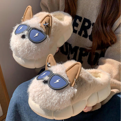Fluffy Slippers  | Funky Dog/Fox Plush Design | Anti-Slip Indoor/Outdoor Sole