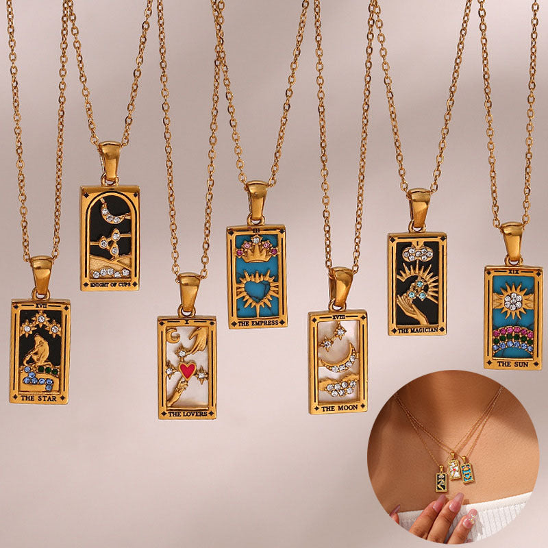 Tarot Necklace | Major Arcana Pendant | Enamel & Rhinestone Detail